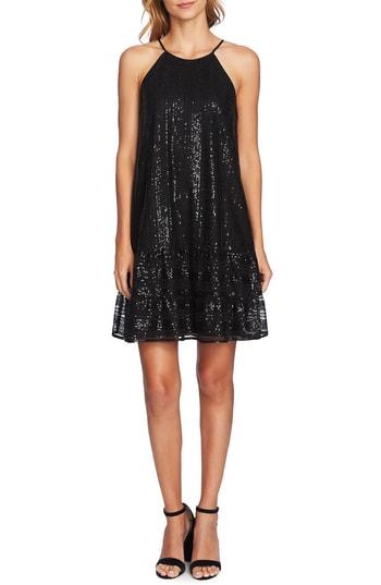 Women's Cece Sequin Ruffle Trim Dress, Size - Black