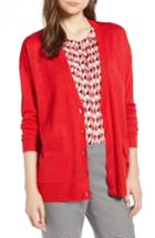 Petite Women's Halogen V-neck Merino Wool Cardigan, Size P - Red