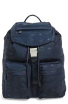 Mcm Monogrammed Nylon Backpack - Blue