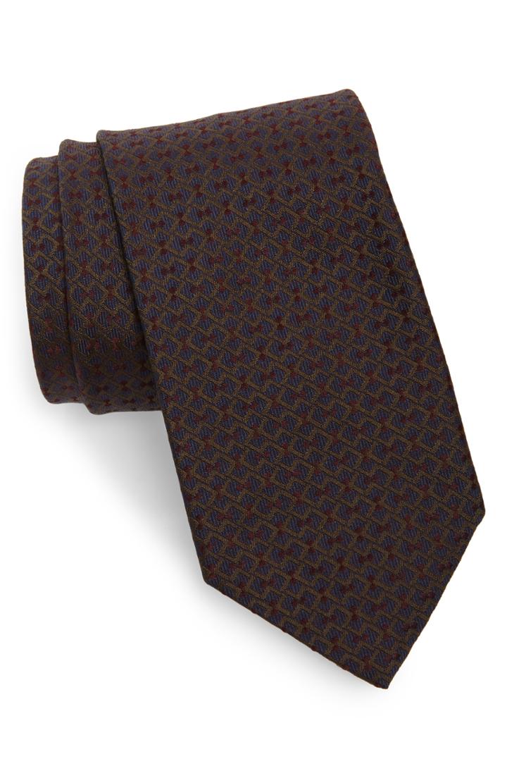 Men's Brioni Geometric Weave Tie, Size - Brown