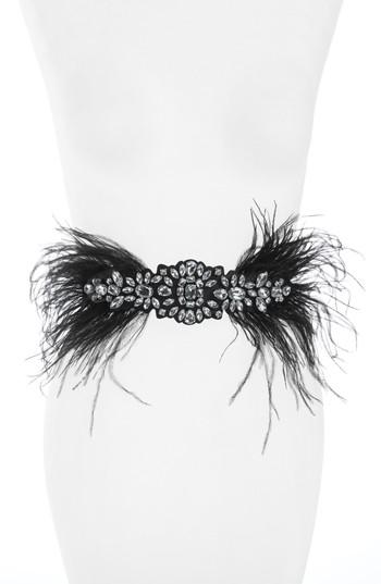 Women's Tasha Feather & Crystal Stretch Belt - Black