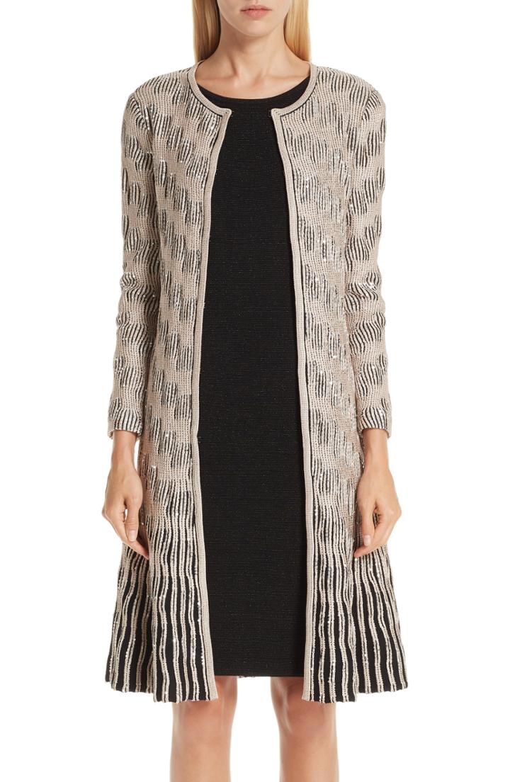 Women's St. John Collection Inlaid Sequin Trellis Fit & Flare Topper - Black