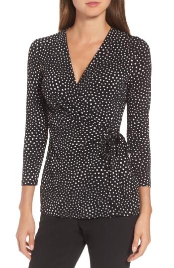 Women's Anne Klein Dot Print Faux Wrap Top - Black
