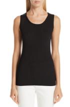 Women's St. John Collection Plated Rib Knit Shell, Size - Black