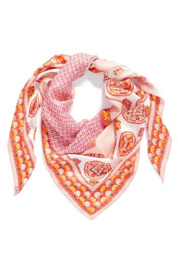 Women's Echo Medallion Triangle Silk Scarf, Size - Orange