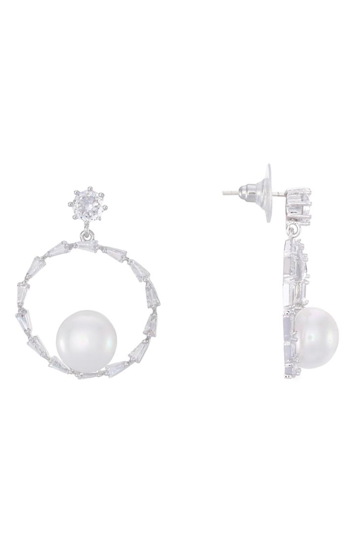 Women's Nina Imitation Pearl & Cubic Zirconia Hoop Earrings
