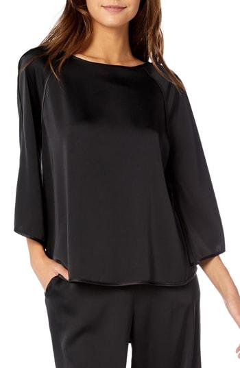 Women's Michael Stars Bateau Neck Satin Blouse - Black