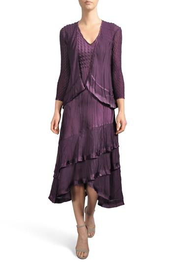Women's Komorov Textured Tiered Midi Dress With Jacket - Purple