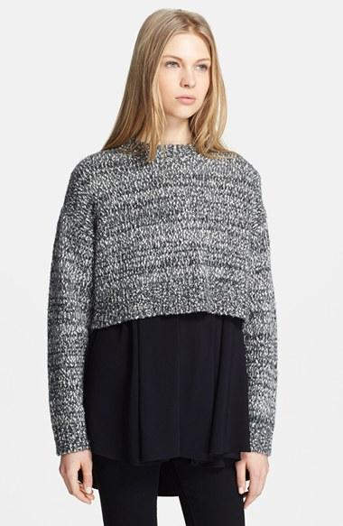 Proenza Schouler Chunky Tweed Crop Sweater Grey Melange