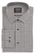 Men's Nordstrom Men's Shop Tech-smart Traditional Fit Check Stretch Dress Shirt - 32/33 - Black