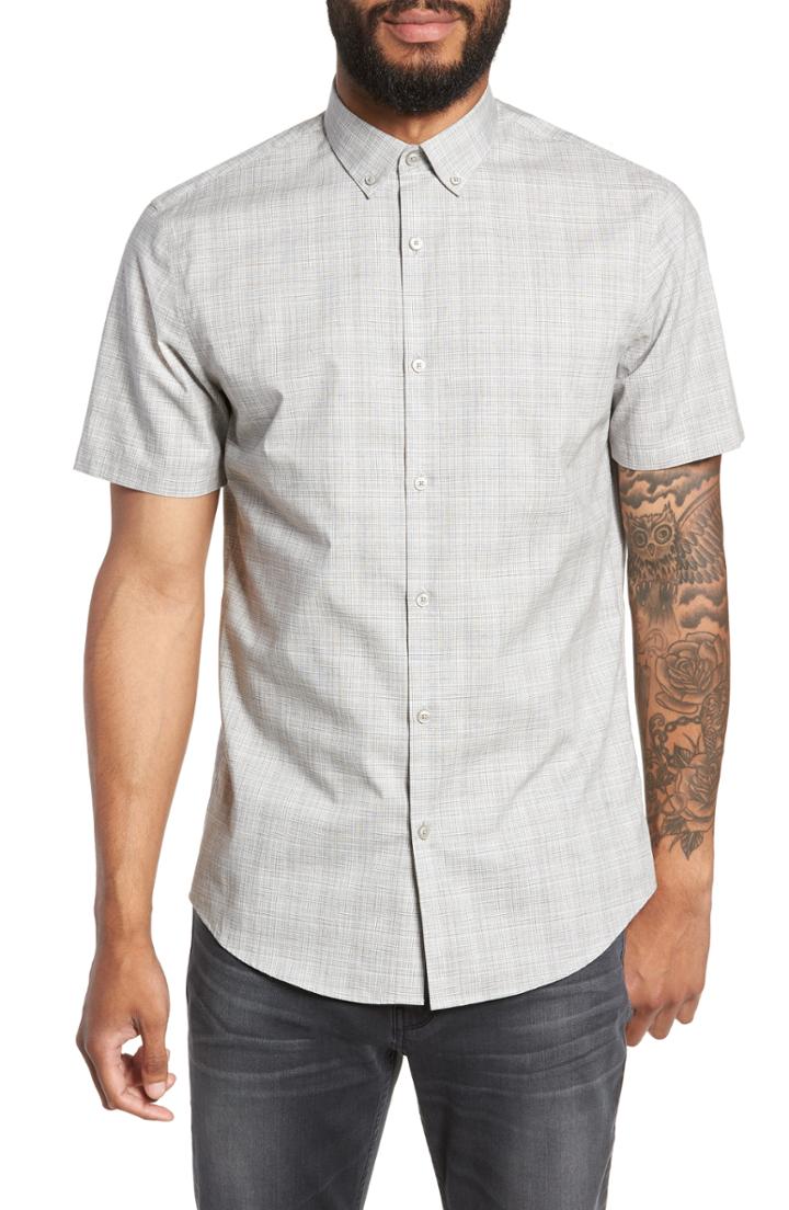 Men's Calibrate Check Sport Shirt, Size - Grey