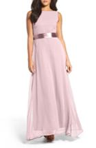 Women's Lulus Belted V-back Chiffon Gown - Pink