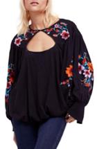 Women's Free People Lita Embroidered Bell Sleeve Top - Black