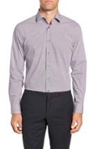 Men's Calibrate Trim Fit Stretch Non-iron Geometric Dress Shirt .5 32/33 - Purple