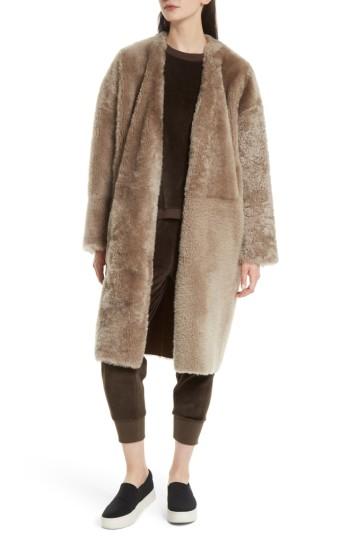 Women's Vince Genuine Shearling Reversible Coat - Brown