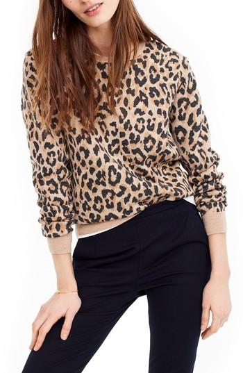 Women's J.crew Cheetah Print Merino Wool Sweatshirt - Brown