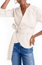 Women's J.crew Stretch Cotton Stripe Wrap Top - White