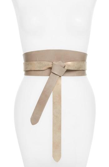 Women's Ada Handmade Double Sided Leather Wrap Belt, Size - Taupe / Rose Shimmer