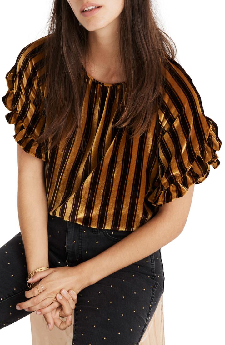 Women's Madewell Velvet Memento Ruffle Sleeve Top - Purple