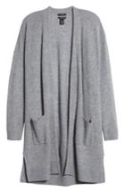 Petite Women's Halogen Rib Knit Wool & Cashmere Cardigan, Size P - Grey