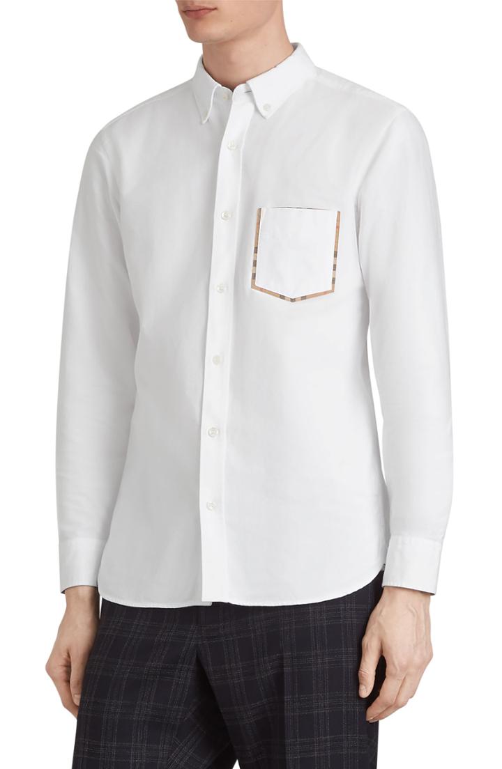 Men's Burberry Harry Check Trim Sport Shirt - White