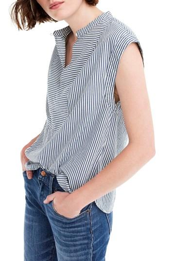 Women's J.crew Cap Sleeve Stripe Top - Blue