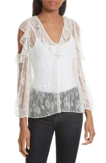 Women's Alice + Olivia Gia Ruffle Cold Shoulder Blouse - Ivory