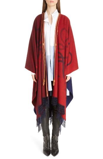Women's Loewe Logo Wool & Cashmere Blanket Cape, Size - Red