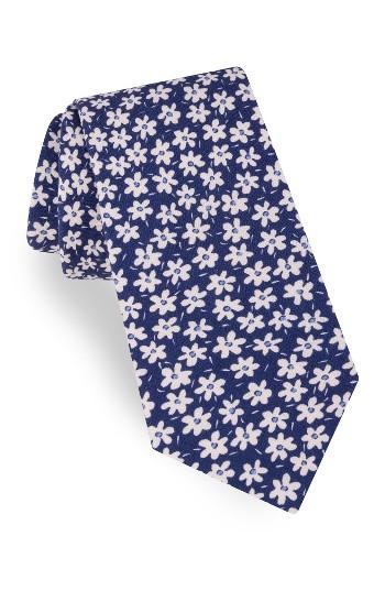 Men's Ted Baker London Floral Linen & Silk Tie, Size - Blue