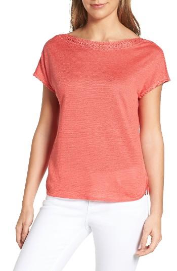 Women's Nic+zoe Crochet Trim Linen Blend Top - Red