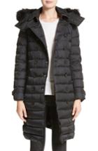 Women's Burberry Hooded Down Puffer Coat With Genuine Fox Fur Trim, Size - Black