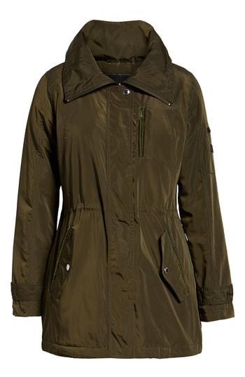 Women's Sam Edelman Velvet Trim Rain Parka - Green