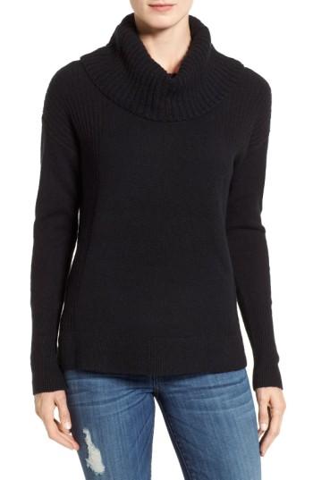 Women's Caslon Cozy Rib Detail Relaxed Turtleneck, Size - Black