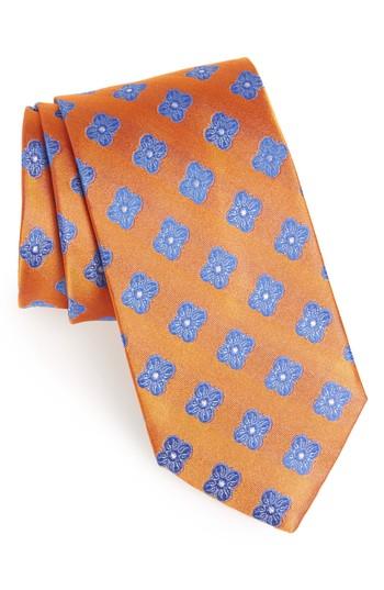 Men's Nordstrom Men's Shop Cameron Floral Medallion Silk Tie, Size X-long - Orange
