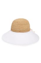Women's Helen Kaminski Raffia & Cotton Packable Wide Brim Hat -