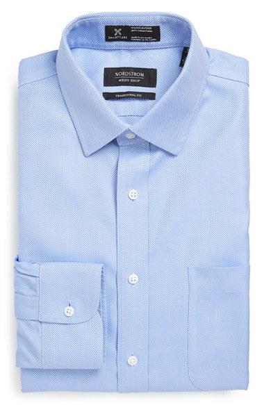 Men's Nordstrom Men's Shop Smartcare(tm) Traditional Fit Solid Dress Shirt 36 - Blue
