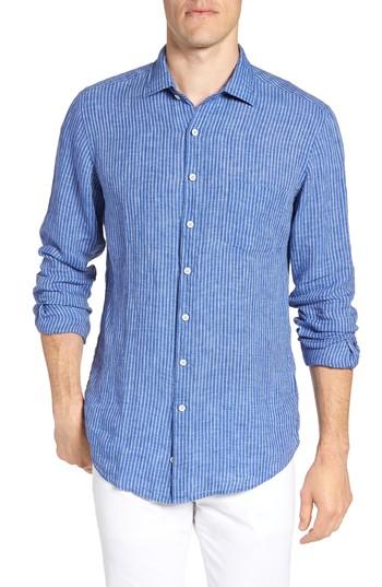 Men's Rodd & Gunn Warwick Junction Stripe Linen Sport Shirt - Blue