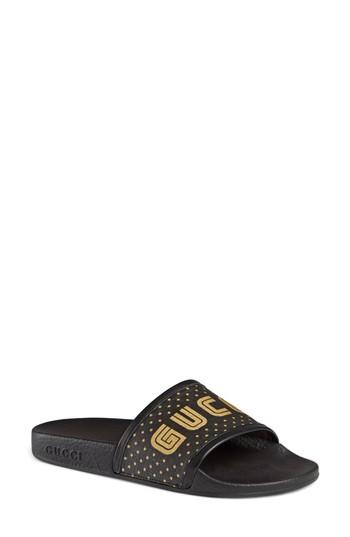 Women's Gucci Pursuit Guccy Logo Slide Sandal Us / 34eu - Black