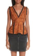 Women's Ganni Ackerly Sleeveless Silk Jacquard Top Us / 34 Eu - Brown