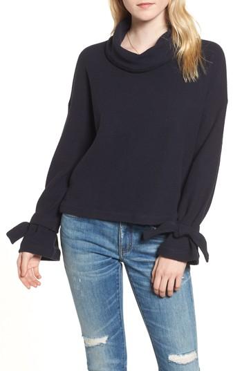 Women's Madewell Mock Neck Tie Cuff Top, Size - Blue