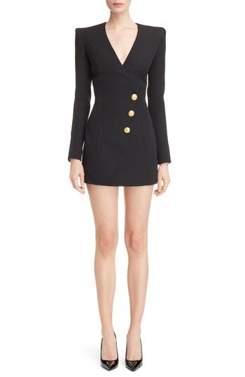Women's Balmain Long Sleeve Faux Wrap Minidress Us / 36 Fr - Black