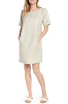 Women's Eileen Fisher Scoop Neck Linen Blend Dress, Size - Beige