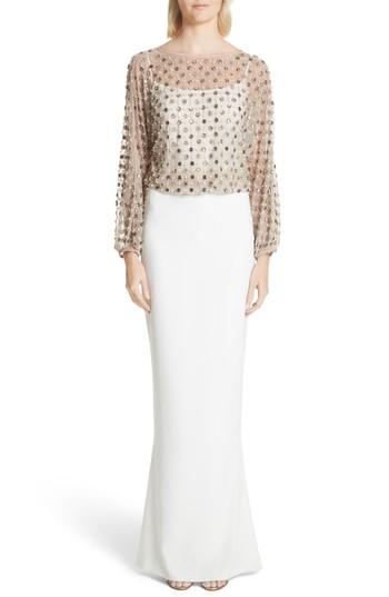 Women's Rachel Gilbert Nora Beaded Blouson Column Gown - Ivory