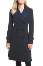 Women's Trina Turk Isabella Two-tone Double Breasted Trench Raincoat - Black