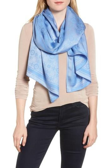 Women's Tory Burch 'the Traveler' Wool & Silk Scarf, Size - Blue