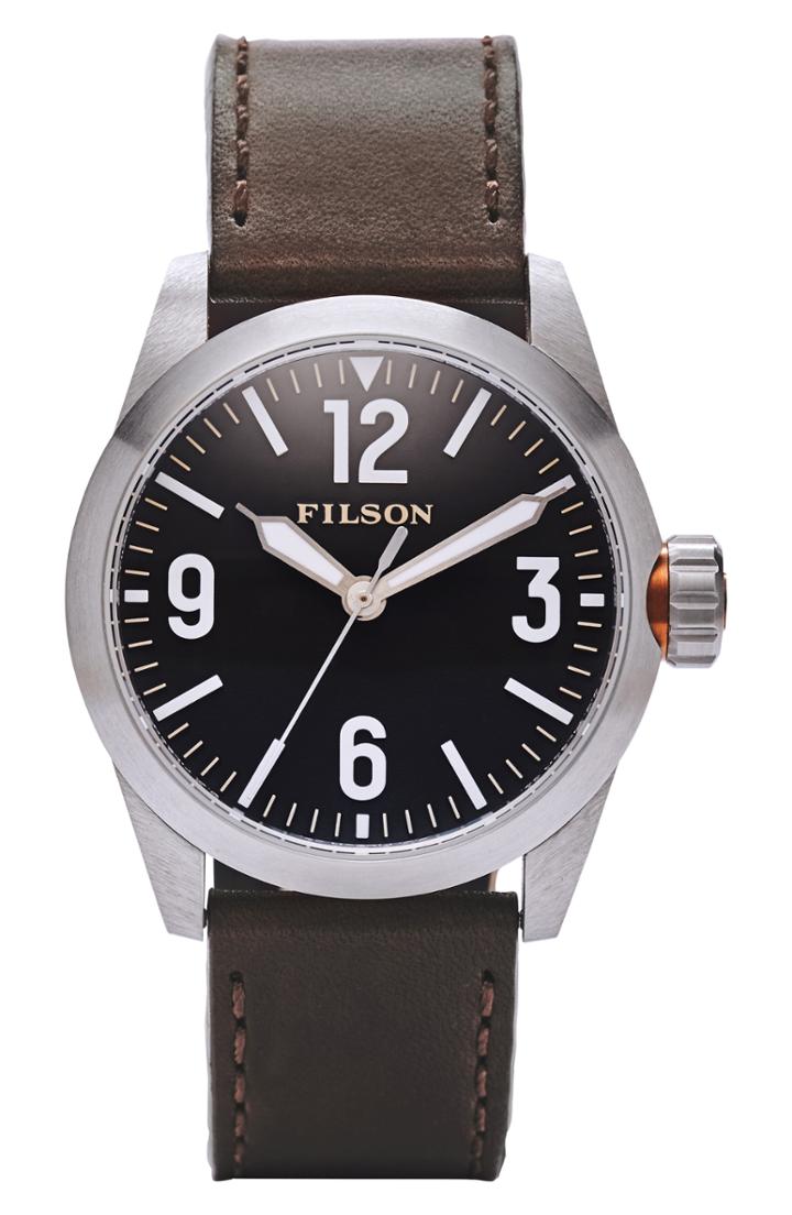 Men's Filson Field Leather Strap Watch, 42mm