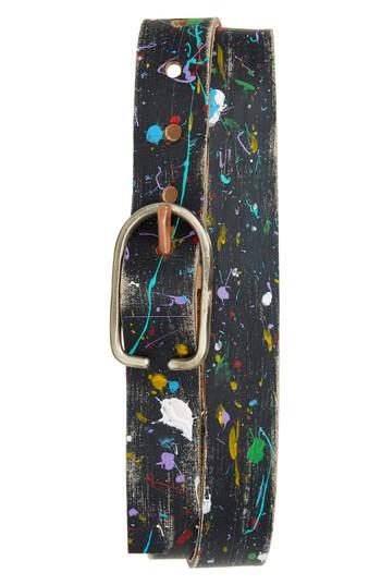 Men's Cause & Effect Paint Splatter Leather Belt - Blue/ Multi