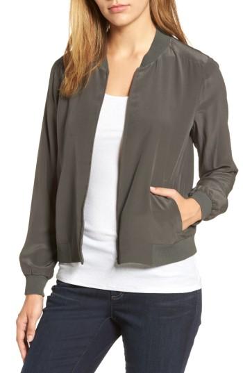 Women's Eileen Fisher Silk Bomber Jacket - Brown