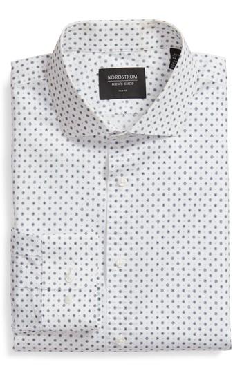 Men's Nordstrom Men's Shop Trim Fit Dot Dress Shirt .5 32/33 - White