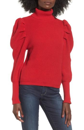 Women's Leith Puff Sleeve Turtleneck Sweater - Red
